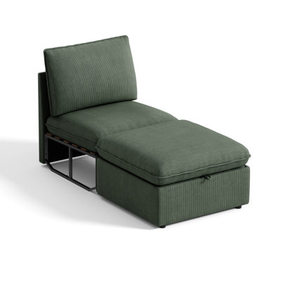 Ensemble de sièges modulaires modernes à siège simple avec repose-pieds, canapé en velours côtelé et repose-pieds pour canapé modulaire, vert