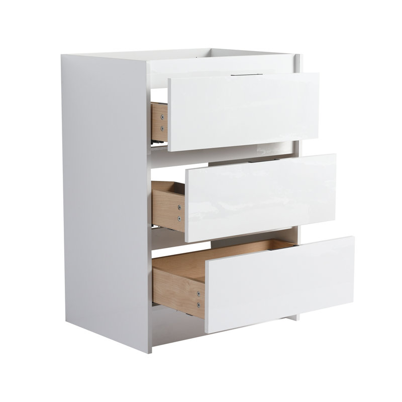 Meuble-lavabo autoportant 24 po avec lavabo en résine et 3 portes à fermeture douce, armoire en contreplaqué blanc brillant