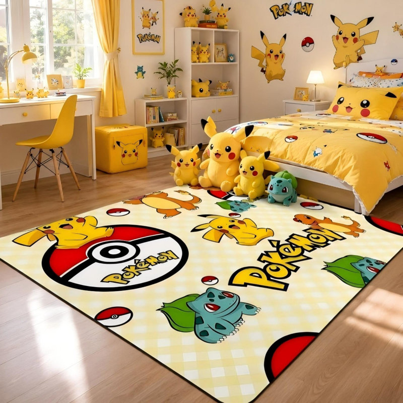 Tapis jaune Pokémon pour garçon, 47 po x 71 po Desor