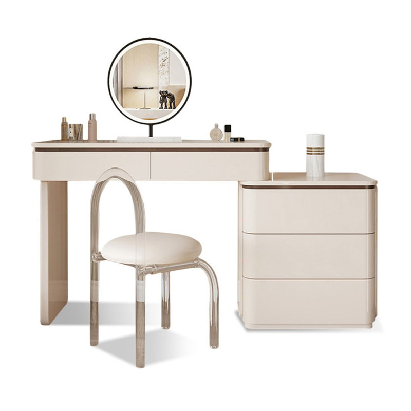 Coiffeuse de maquillage avec miroir lumineux, 5 tiroirs, prise de courant