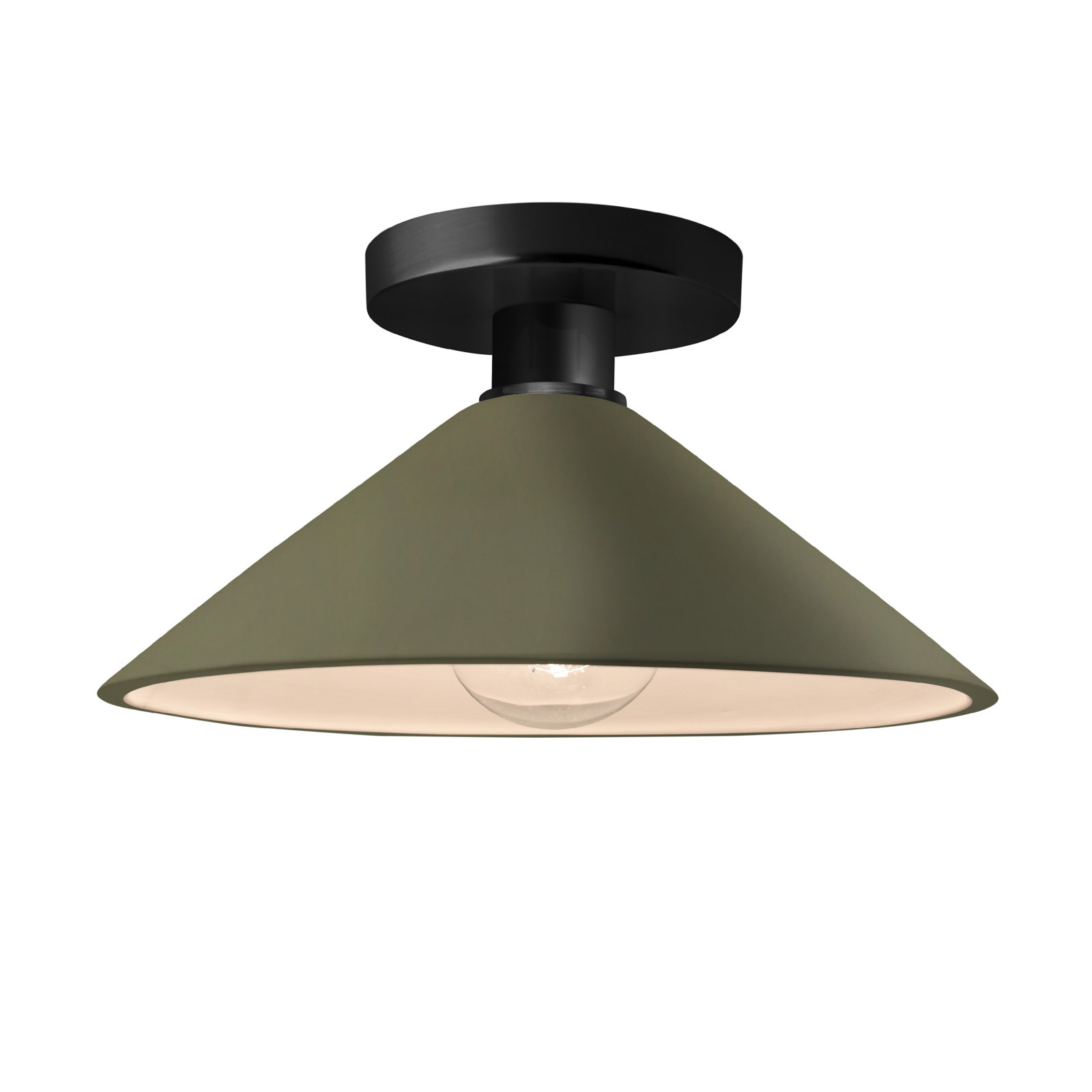 Single Light Ceramic Semi Flush Mount, Matte Green, Matte Black, Incandescent (Not Included)