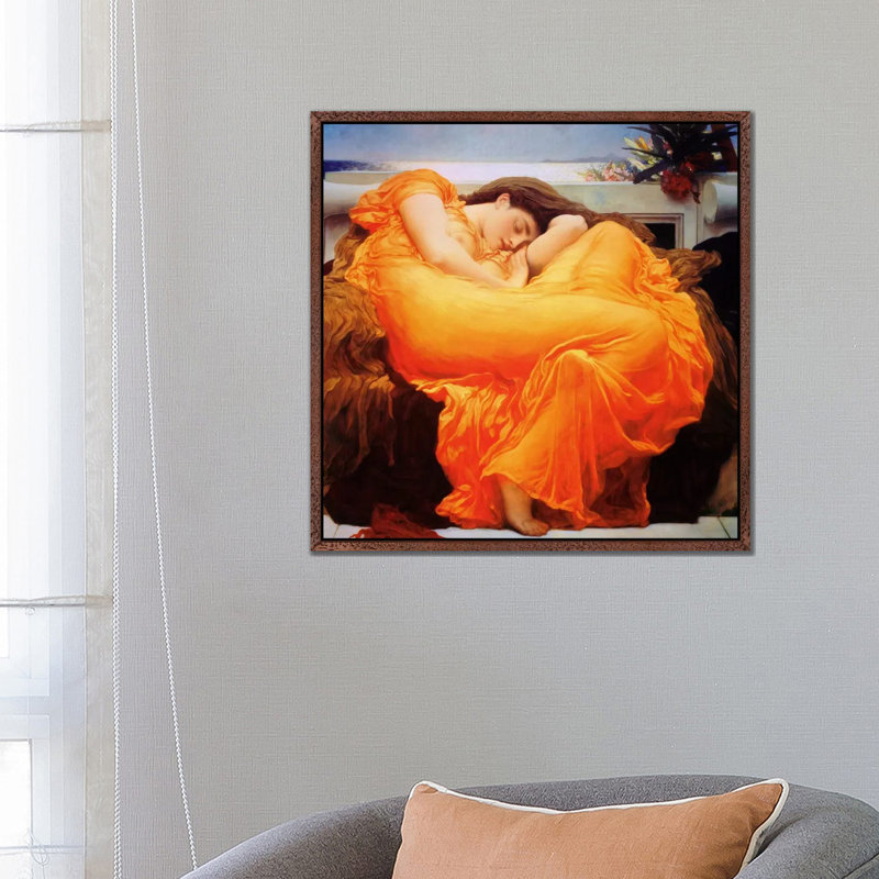 Flaming June by Frederic Leighton - 1 Piece Floater Frame Painting on Canvas, 66.04 cm H x 66.04 cm W, White Framed