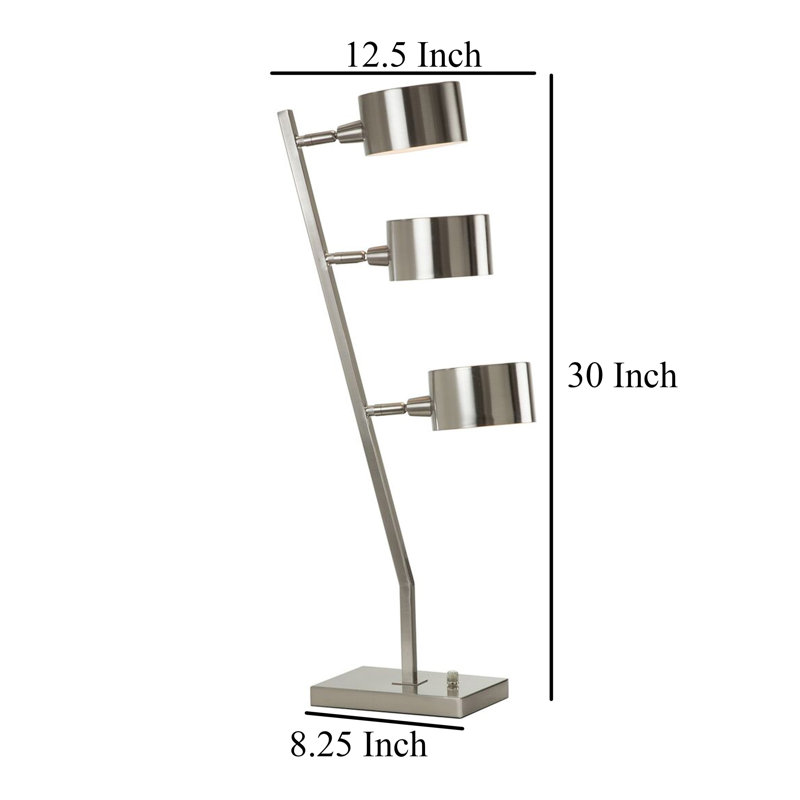 30 Inch Table Lamp, Stackable 3 Task Light Metal Shades, Nickel Silver