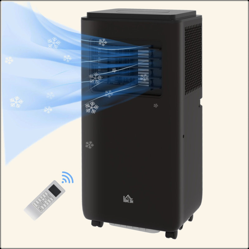 Climatiseur portatif HOMcom 10000 BTU, refroidissement efficace pour 440 pieds carrés, déshumidificateur, ventilateur, minuterie 24H, noir
