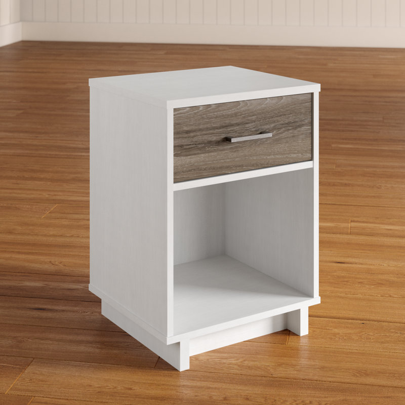 Edgemoore 45cm W Manufactured Wood Bedside Table, Vintage White/Rustic