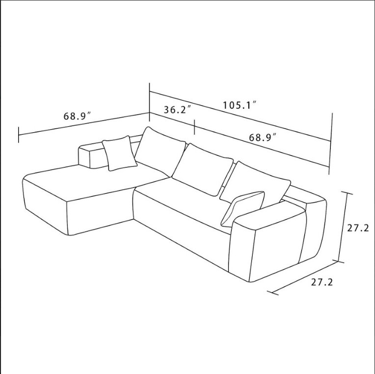 Modern  Ribbed Sectional Sofa, Left Hand Facing