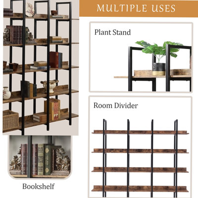 Vintage Industrial 5 Tier Bookcase with Metal Frame, MDF Board, and Anti-Falling Design for Home Office Storage
