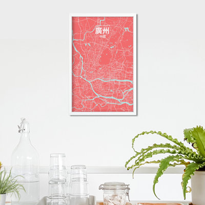 Impression sur carte de la ville de Canton (chinois traditionnel)