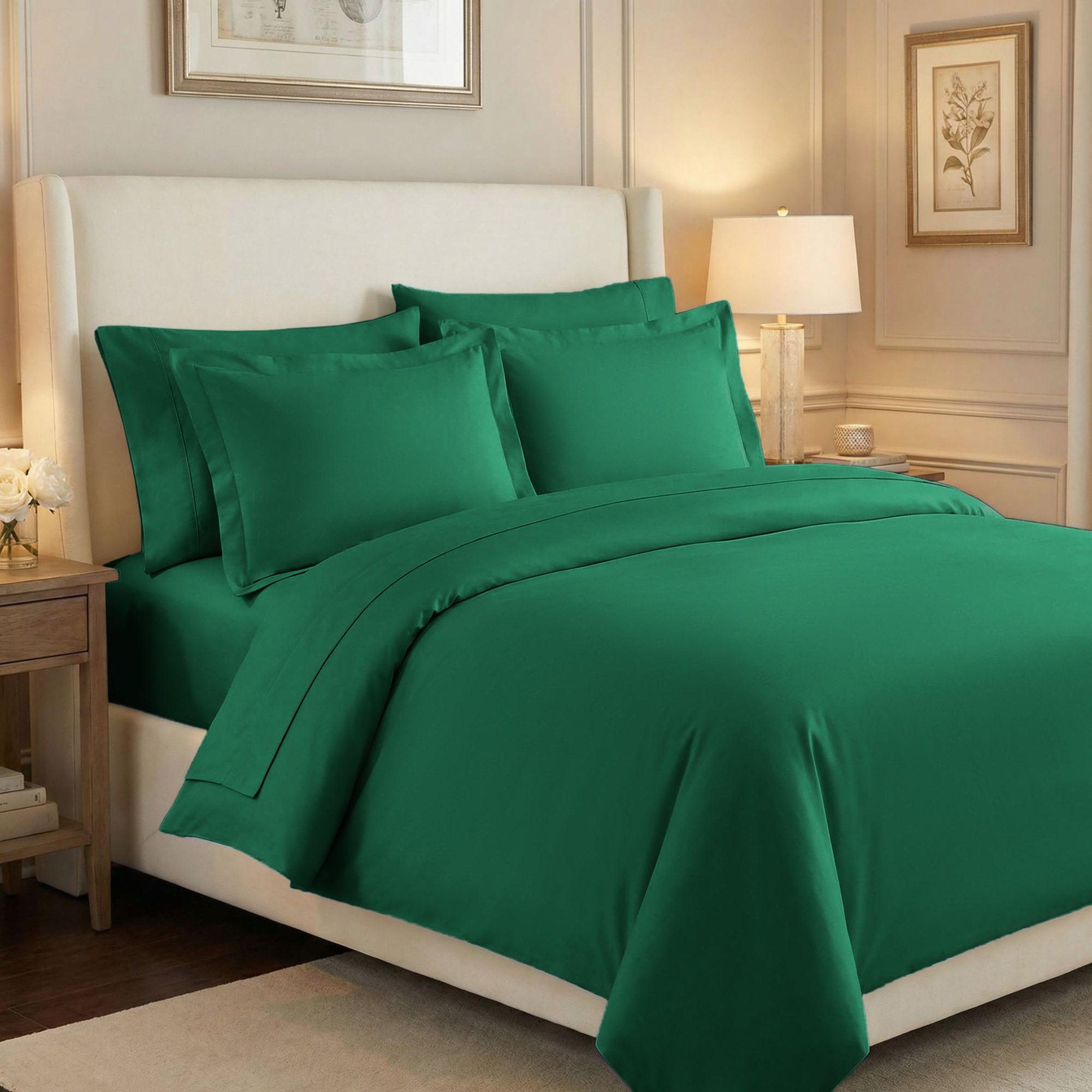 Edmont Certified Egyptian Cotton 530 Thread Count Solid Duvet Cover Set with Pillow Shams, Green, Full / Queen