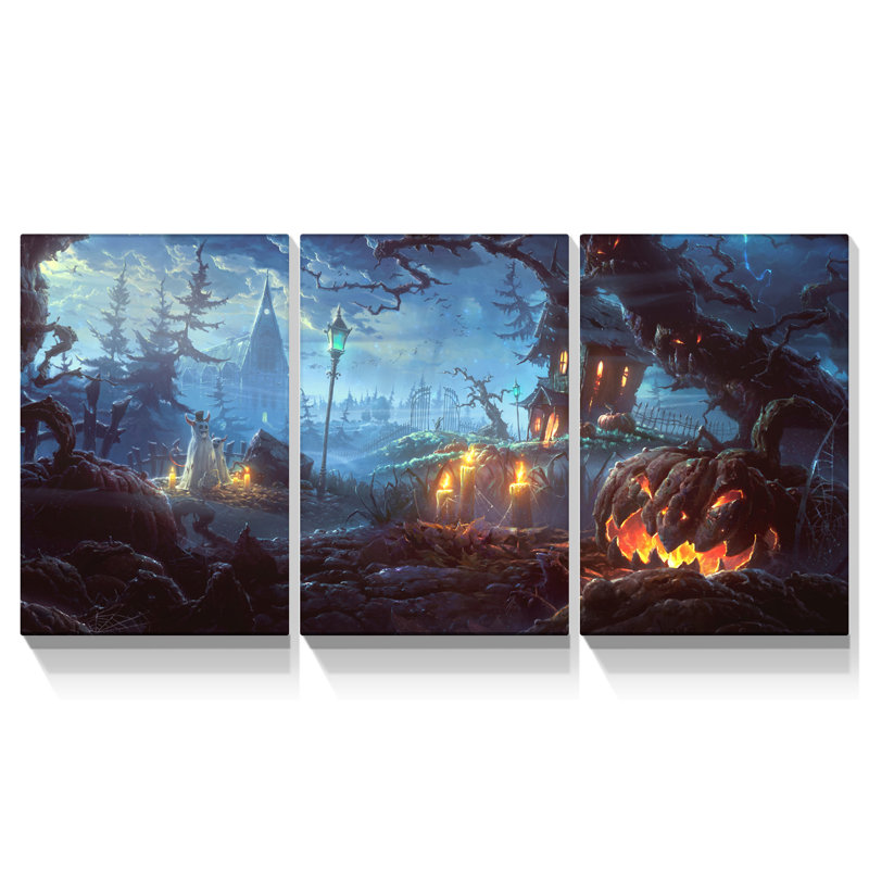 "Haunted Halloween Scene" sur toile, 3 pièces, H 12 po x l 18 po x P 1,5 po