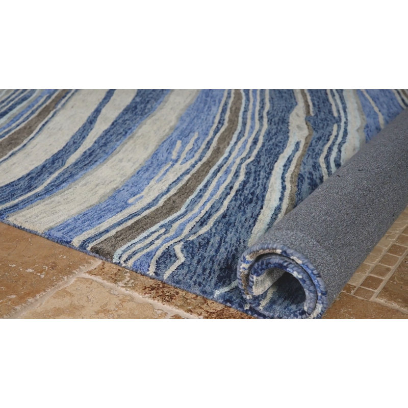 Hand-tufted Gray Wool Abstract Rectangular Rug 5' x 7'