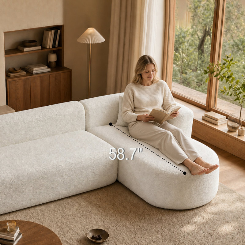 Canapé modulaire de 109,4 po avec méridienne en L et canapé modulaire désossé, Tissu - blanc