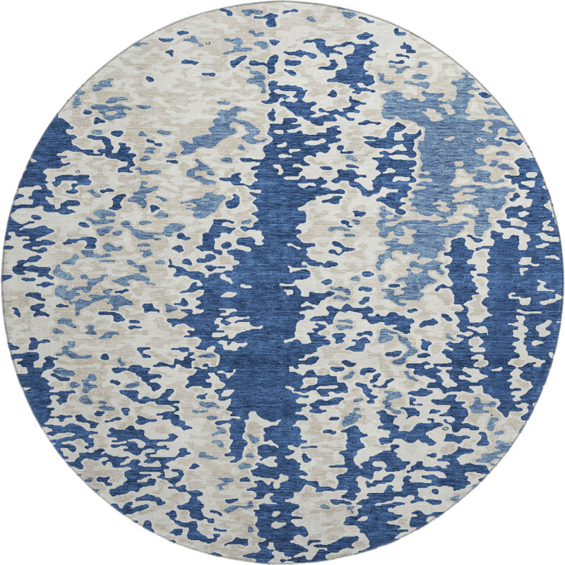 Tapis bleu marine de qualité supérieure lavable à la machine Prisco, Rond 8 pi