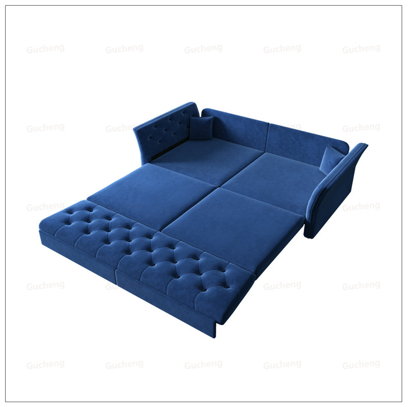 Grand canapé-lit escamotable, canapé-lit convertible avec motif capitonné en tissu fait à la main, causeuse multifonctionnelle en velours pour le salon et la chambre à coucher