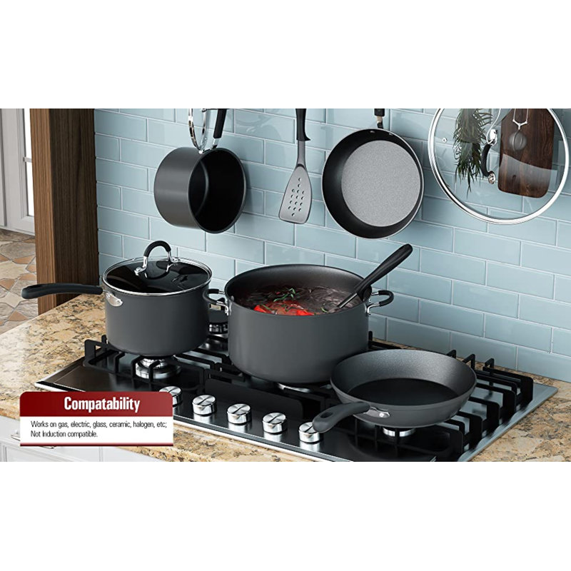 10-Piece Black Aluminum Nonstick Cookware Set with Stay-Cool Handles