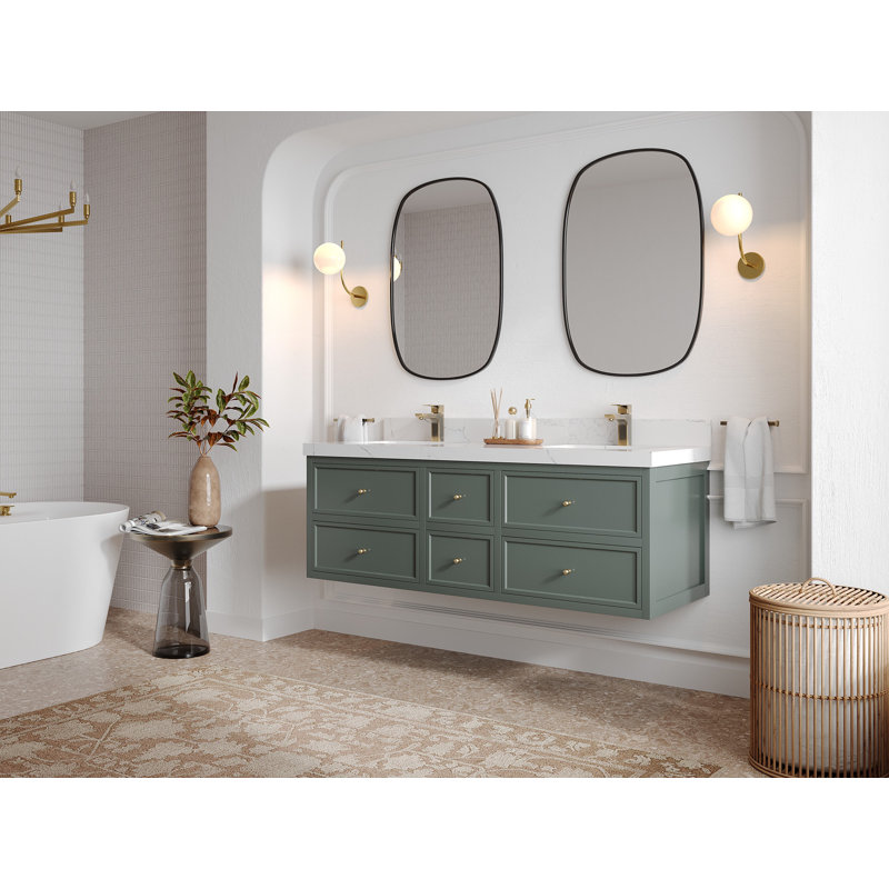 Meuble-lavabo double flottant 60 po avec dessus en quartz Roswell