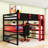 Wood Loft Bed with Shelves and Built-in USB Ports and RGB LED Lights-1229134919-1229134913