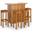 Ensemble de bar de jardin moyen en bois d'acacia brun avec repose-pieds intégré