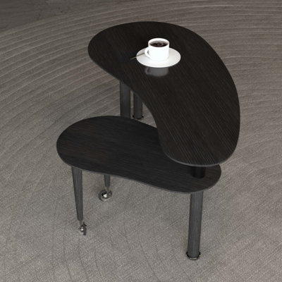 Contemporary Rotatable Cocktail Table With Solid Rubber Wood Legs, 360 Degree Rotating Coffee Table With Wood Grain Veneer Tabletop For Living Room, Bedroom
