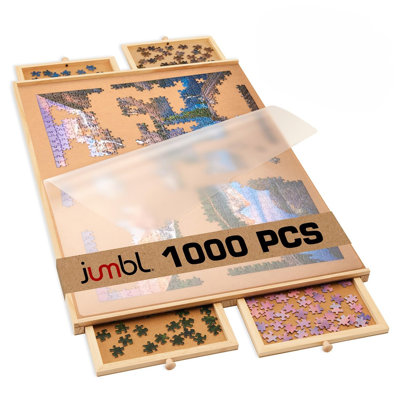 Tableau de casse-tête rotatif en bois 1000 pièces avec tiroirs, plateau tournant