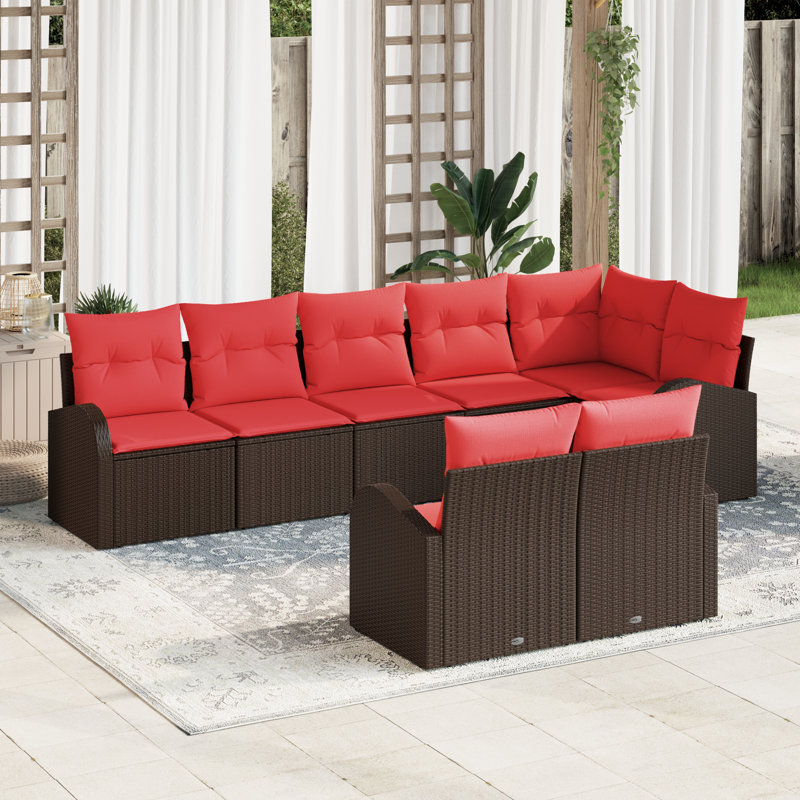 Ensemble de canapé de jardin vidaXL, Structure brune / coussin rouge