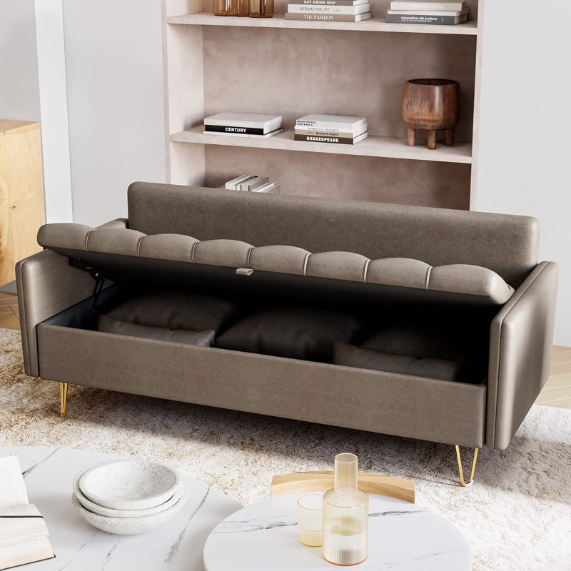 Canapé 3 places en similicuir avec rangement relevable, canapé de conception moderne avec coussin confortable cousu à la main