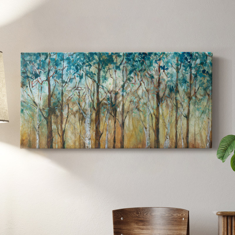 Sunlit Birch Grove - Toile tendue avec châssis - Prêt à accrocher, H 16 po x l 32 po