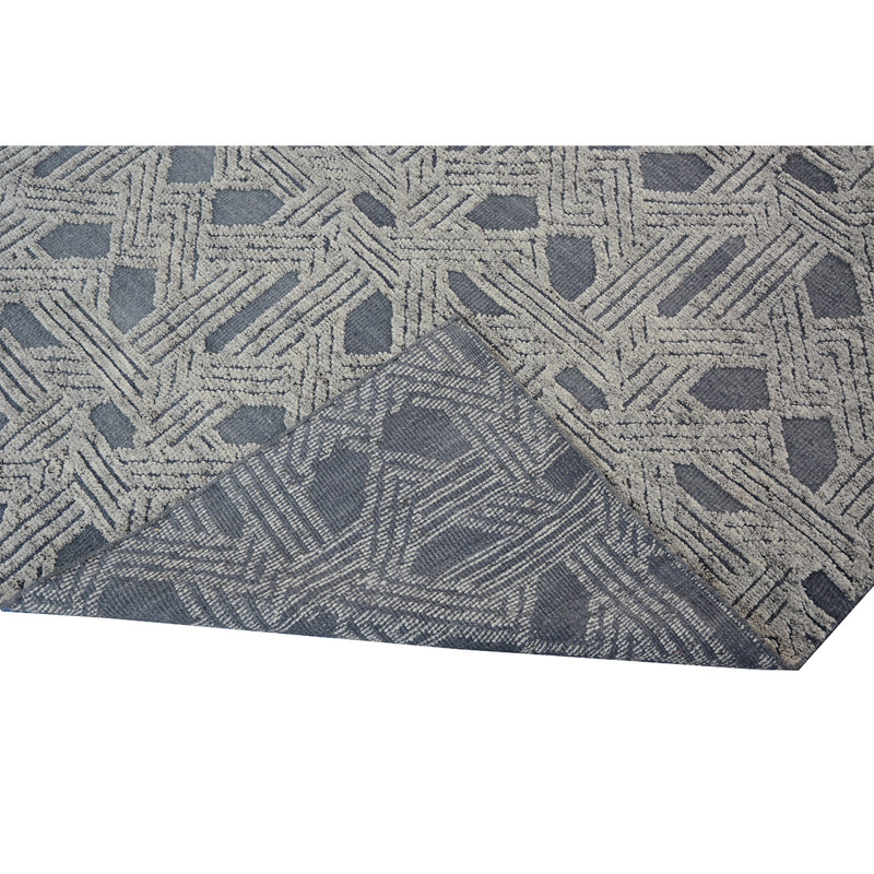 Tapis géométrique en laine noué à la main gris, Rectangle 8 pi x 10 pi
