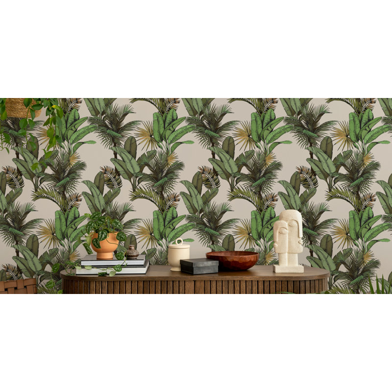 Papier peint botanique vert feuilles de palmier tropical, L 37 po x l 56 po