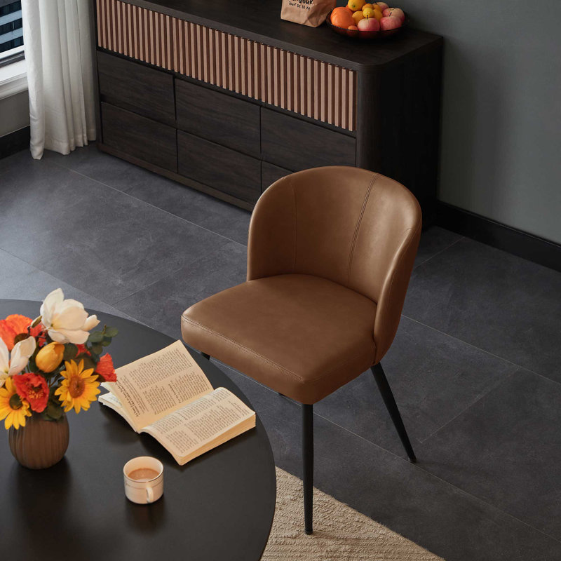 Chaise de salle à manger rembourrée en similicuir (ensemble de 4), Brun, 4