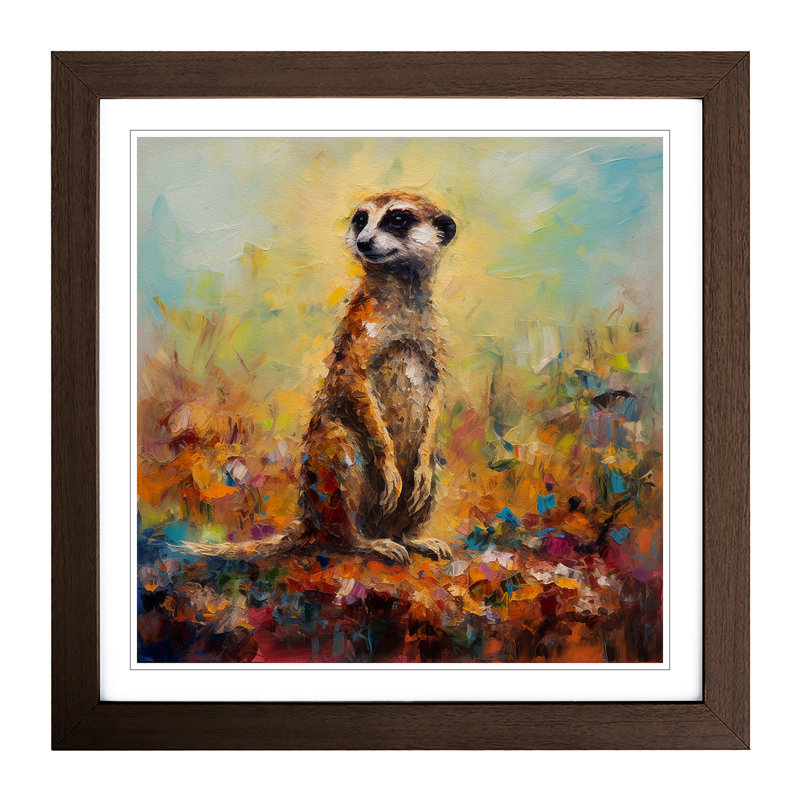 Meerkat Post-Impressionism - Single Picture Frame Print on Wood, Walnut