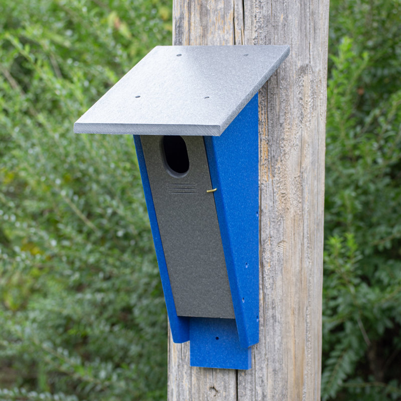 Gray and Blue Poly Resin Mid-Century Modern Birdhouse