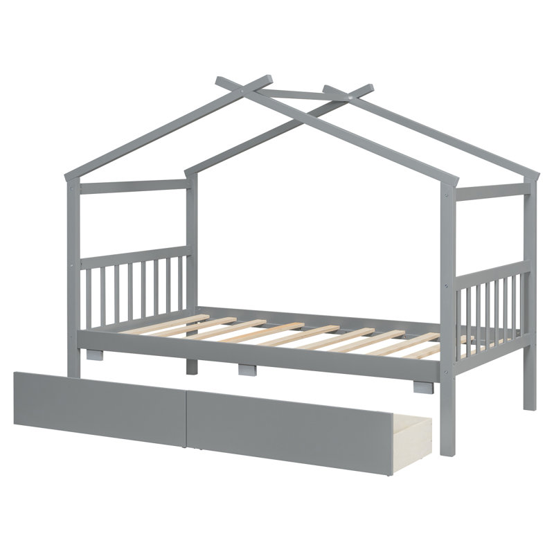 Lit simple en bois avec tiroirs, gris (ANCIEN SKU: WF300799AAE)