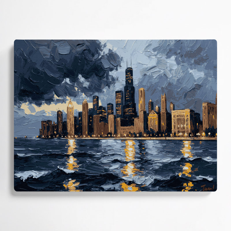 Art mural gris en ville avec villes de Chicago, Illinois, H 20 po x l 30 po