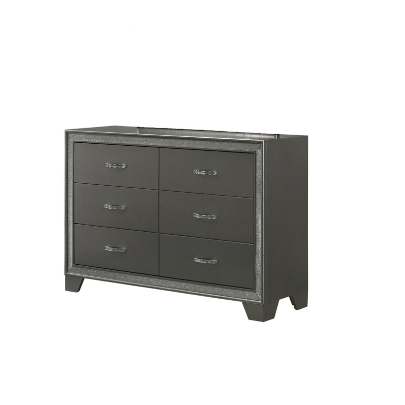 Commode contemporaine à six tiroirs avec accents étincelants pour un rangement élégant et efficace dans la chambre à coucher