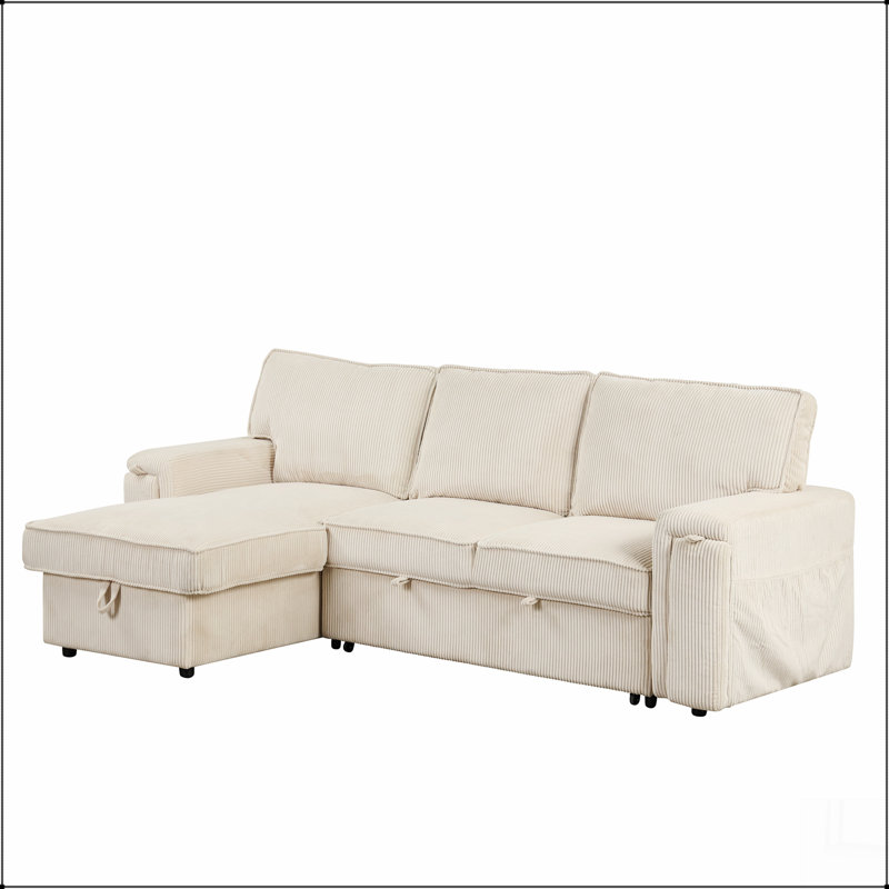 Canapé-lit modulaire Upholstery avec sacs de rangement et 2 porte-gobelets sur les accoudoirs, Polyester beige