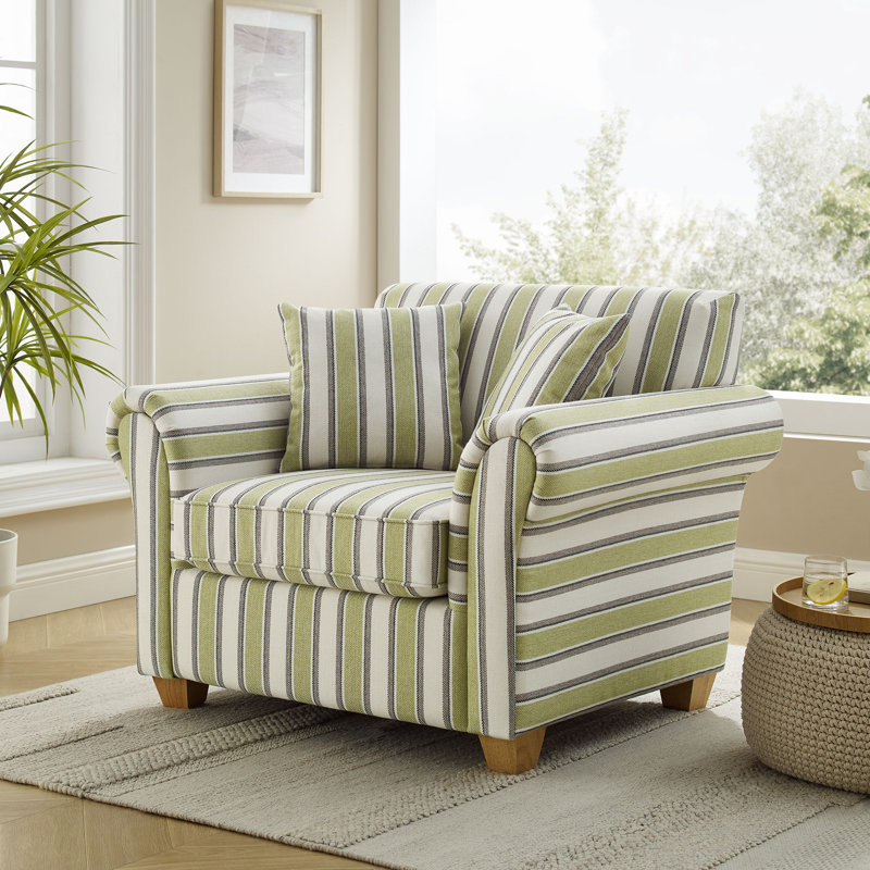 Divanique 40.94'' W Upholstered Accent Chair, Green Stripe  Polyester Blend