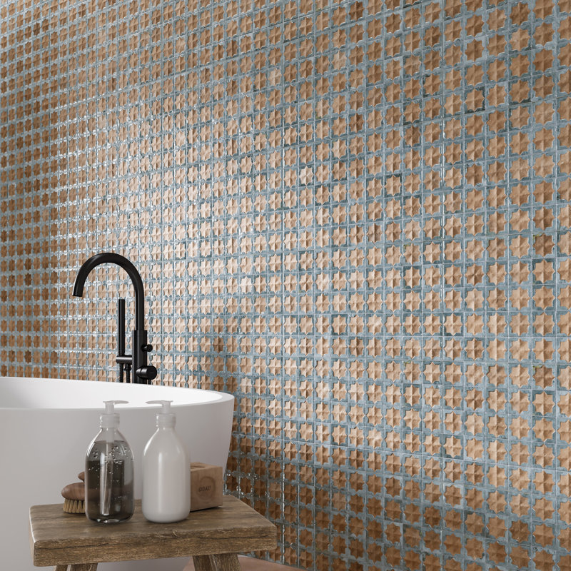 Tetuan Astre 12" x 22" Porcelain Moroccan Wall Tile, Brown/Blue