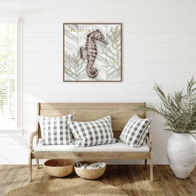 Gray Gold Chevron Seahorse by Tre Sorelle Studios Framed Canvas Wall Art Print