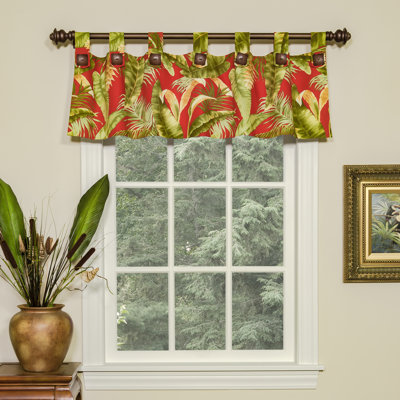Cayman II/La Selva/Captiva Tropical Cotton Floral Tab Valance with Buttons