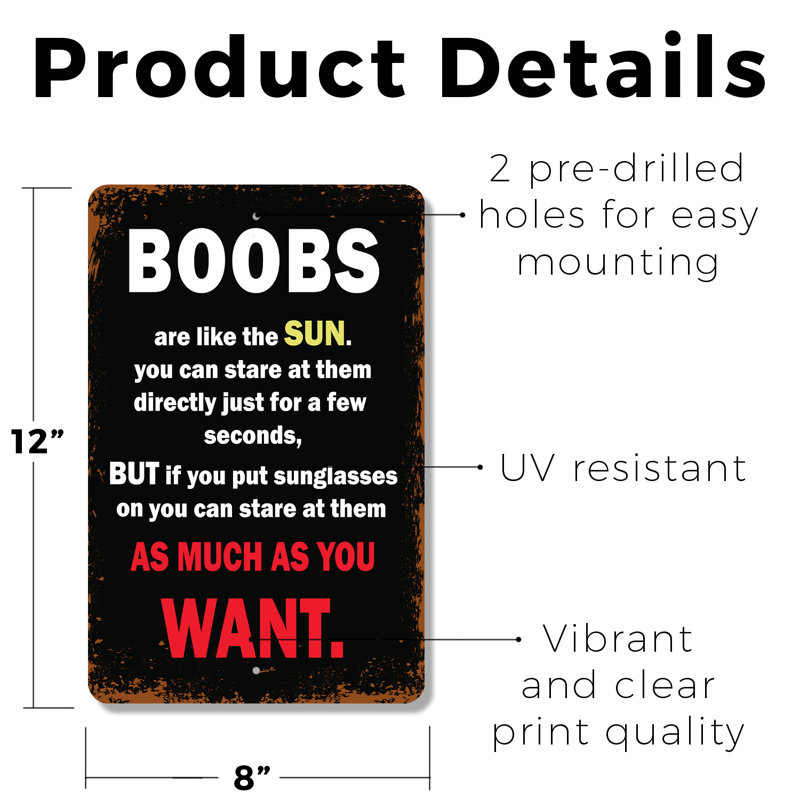 Enseigne en plastique 8 po x 12 po Boobs Are Like the Sun