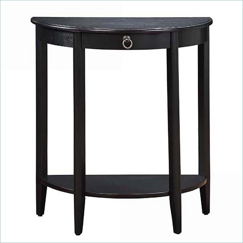 Table basse noire en demi-lune avec tablette inférieure - Rangement élégant pour le salon