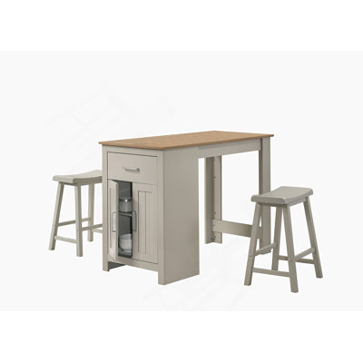 Table de salle à manger à hauteur de comptoir de 47 pouces avec armoire, tiroir et deux tabourets ergonomiques pour les petits espaces