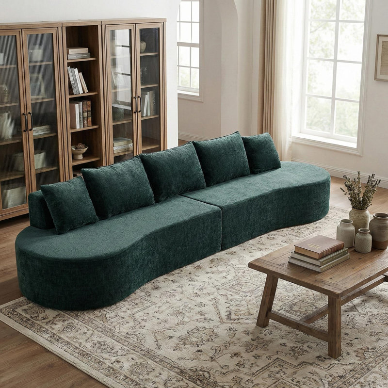 Canapé modulaire courbé avec coussins, Polyester vert foncé
