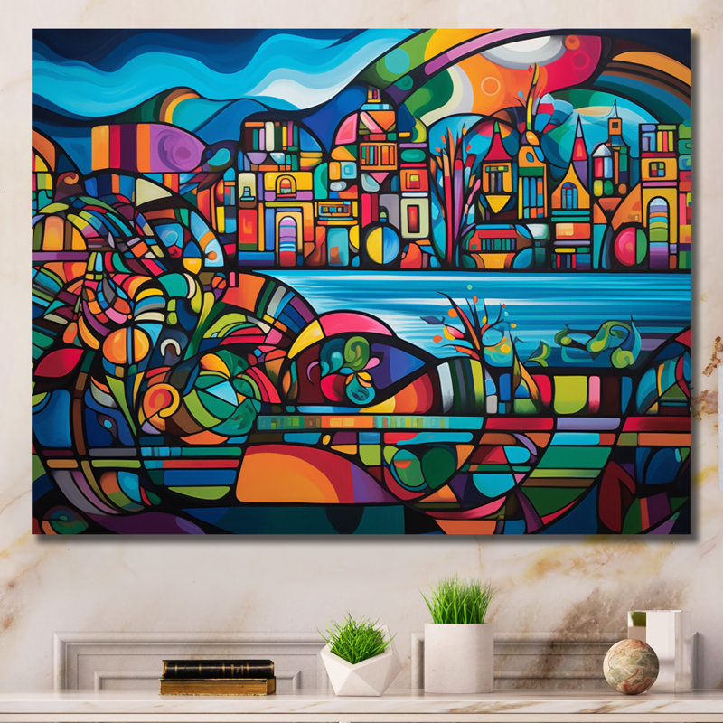 «Blue and Red Cityscape Unveile», reproduction d'art sur toile, H 12 po x l 20 po x P 1 po, Toile tendue