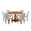 Ensemble de table de salle à manger 7 pièces composé d'une table de salle à manger ronde avec piédestal et 6 chaises rembourrées en tissu de lin, noyer antique-476301665-476301664