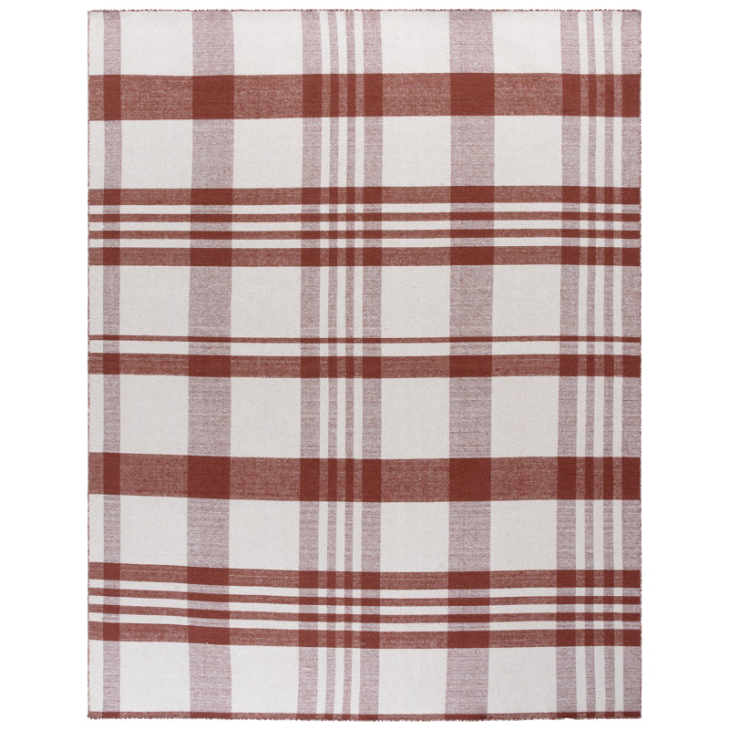 Striped Kilim 902 Hand Loomed 80% Wool; 20% Cotton Plaid Rug, Rectangle 8' x 10'