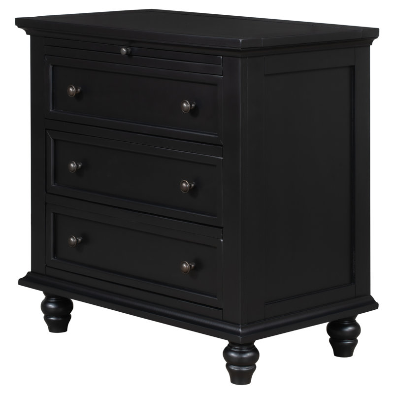 3 armoires en bois noires - amplement d'espace de rangement, table de bout polyvalente avec plateau de rangement en bois massif noir Ustyle, idéal pour chambre à coucher ou bureau