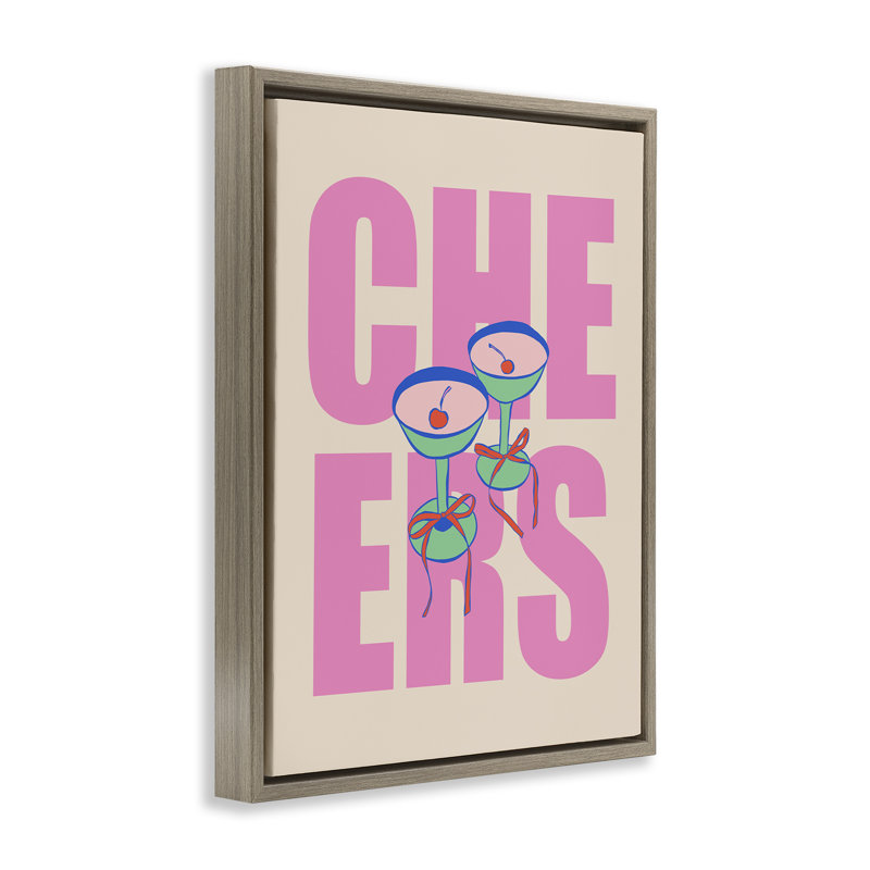 "Cheers Martinis & Bows", art mural sur toile flottante par House of Lulu, Cadre flottant orme Montalcino, H 21 po x l 17 po