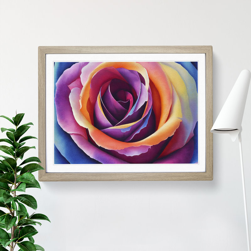 Watercolour Rose Flower Vol.1 - Single Picture Frame Print, 34cm H x 46cm W, Grey